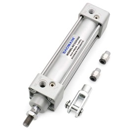 Baomain Pneumatic Air Cylinder SC 32 x 200 PT 1/8, Bore: 1 1/4 inch(32mm), Stroke: 8 inch(200mm), Single Thread Piston Rod Dual Action, a Y-Component & 2Fittings