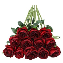 Tifuly 12 piezas de flores artificiales de rosa, ramo de flores falsas de un solo tallo para novia y boda, floración realista para decoraciones de hogar, jardín, fiesta, hotel y oficina (Gradient