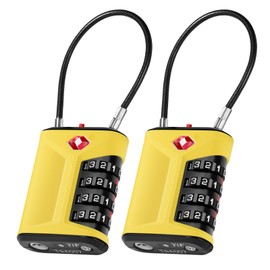 ZHEGE TSA Suitcase Lock, TSA Lock 4 Digit, Tent Lock, Luggage Lock, Cable Lock, Travel Lock for Suitcase, Backpacks, Tent, Locker (2 Pieces, Yellow)