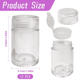 12 Pack Mini Loose Powder Jars with Sifters and Lids, 10ml Clear Empty Cosmetic Containers for Face Powder, Glitter, Eyeshadow, and Travel Samples