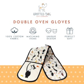 SPOTTED DOG GIFT COMPANY Double Oven Gloves, Heat Resistant Double Oven Mitt, Black Cat Themed Kitchen Oven Mitts, Cute Cats Cooking & Baking Gifts for Cat Lovers Women Men