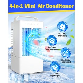 Portable Air Conditioners，Portable AC Small Air Conditioner Fan, Quiet Mini Evaporative Cooler with Handle,2/4H Timer 3 Speeds,Mini Air Conditioner with 7 Color for Home, Bedroom, Office, and Outdoor