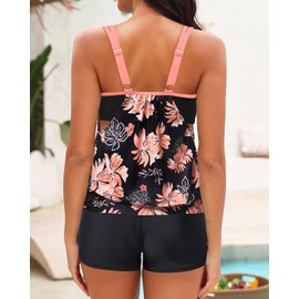 Daci Tankini Trajes de baño para mujer, 2 piezas, traje de baño con control de abdomen y pantalones cortos, traje de baño 2025, Anaranjado floral , XX-Large