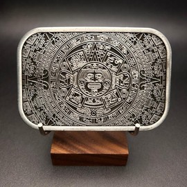 Aztec Calendar Belt Buckle – Native Indian Calendario DEL SOL – 3.5" x 2.25" Zinc Alloy - Color: Silver