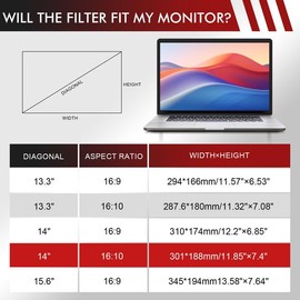 Nsyee Privacy Filter Privacy Film for 14 Inch Laptop, Privacy Film, Laptop Privacy Screen, Removable Anti Blue Light Privacy Filter, Privacy Filter, Anti-Glare Protection, 14 Inch 16:10 (301 x 188 mm)