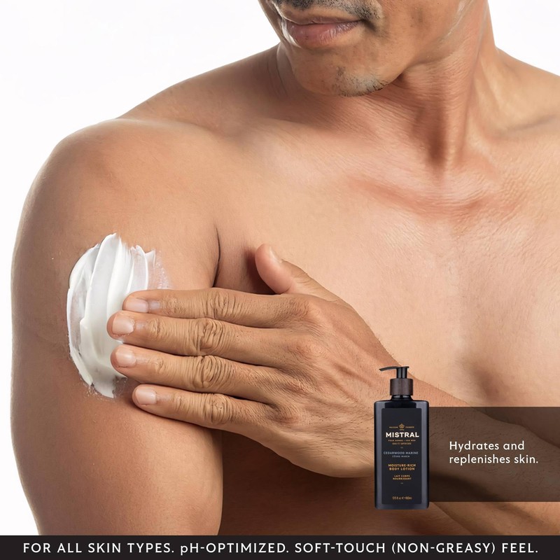 Mistral Cedarwood Marine Body Lotion for Men | Moisture-Rich Body