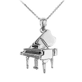 925 Sterling Silver Music Grand Piano Pendant Necklace, 18"