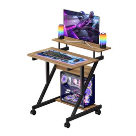 Dripex Computer Desk for Small Spaces, 27.5 inch Small Computer Desk, 3 Tier Compact Desk with Monitor Shelf and Bottom Storage Shelves, Space Saving Desk, Black