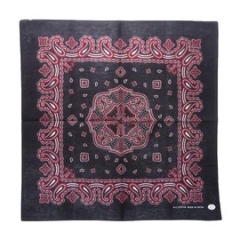 WKG Bandana, Paisley, Made in Japan, Cotton Handkerchief, Black