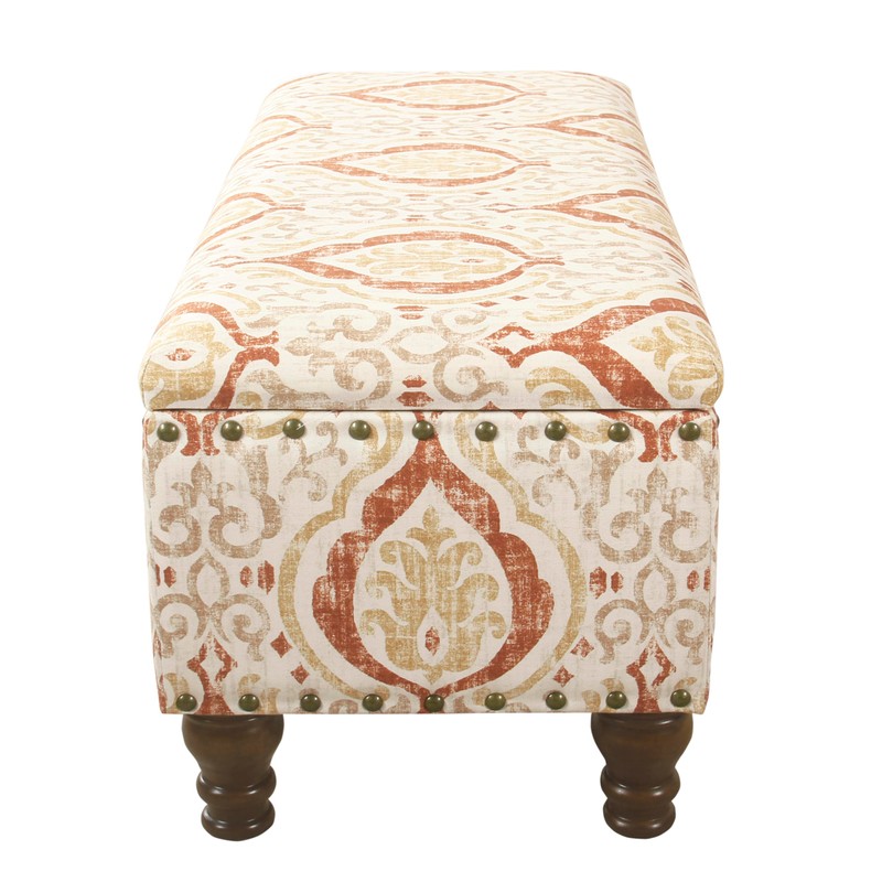 HomePop Large Storage Bench with Nailhead Trim -Orange and Cream