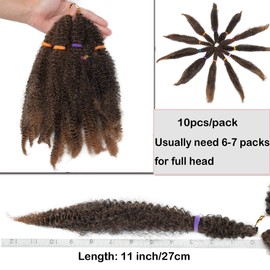 Curly Crochet Hair Bulk Braiding Hair 11 inch 6 Packs Kinky Twist Crochet Afro Kinky Twists Crochet Hair Extensions Synthetic Hair Hairpiece 2 Tone Black mix Coffee Brown