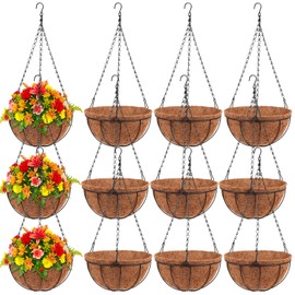 Dandat 16 Pack 10 Inch Metal Hanging Planter Basket with Coconut Coir Liner Metal Wire Plant Holder Chain Watering Outdoor Hanging Pots Flower Pot Hanger for Porch Indoor Outdoor Garden Decorations