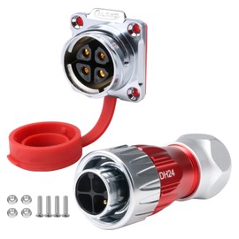 CNLINKO DH-24 4 PIN Industrial Waterproof Connectors, IP68 Circular Connector, Hard Metal Anti-Interference Shell, Quick Plug Aviation Connector, M24 Panel Mount Flange Socket (4-Pin)
