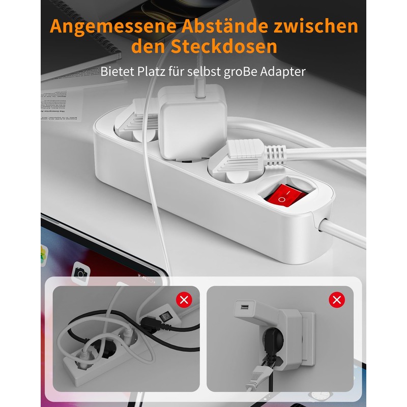 Power Strip for Home, 3-Way Multiple Socket with Save Energy