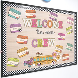 Welcome Back to School Bulletin Board Decorations Set, Groovy Classroom Decor Retro Welcome to Our Crew Classroom Decor Colorful Cutouts for Back to School Teachers Supplies Classroom Wall Door Decor