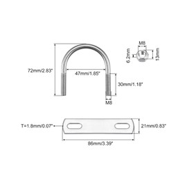 sourcing map Round U-Bolts, 6 Sets 47mm(1.85") Inner Width 72mm Length M8 304 Stainless Steel U Clamp Bolt with Nuts and Plates, for Boat Trailer