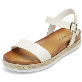 DREAM PAIRS Women White Pu Open Toe Ankle Strap Espadrille Casual Flatform Platform Wedge Sandal -White/Pu - 5