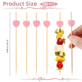 Pack of 100 Cocktail Sticks with Pink Hearts Wooden Toothpicks with Decorative Unusual Toothpicks for Appetizers Bamboo Cocktail Skewers for Wedding Birthday Decoration Party Accessories