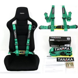 TANAKA 1 TANAKA UNIVERSAL GREEN 4 POINT BUCKLE RACING SEAT BELT HARNESS