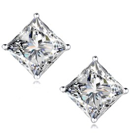 "STUNNING FLAME “18K Gold Plated Sterling Silver Princess Cut Cubic Zirconia Stud Earrings for men women(w-6)