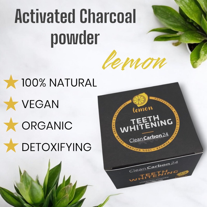 CleanCarbon24 Activated Carbon Teeth Whitening Powder Lemon, 100% Natural, Vegan,