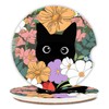 Cute Black Cat Car Coasters for Drinks Absorbent, 2 Pack