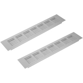 Vent Systems 300 x 60 mm / 12" x 2.4" Inch Air Supply Ventilation Grille - Pack of 2 - Silver Aluminium Rectangle Intake/Exhaust Grate - HVAC Register Cover for Floor, Wall, Door Duct
