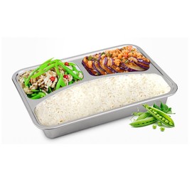 TEERFU Lunchbox aus 304 Edelstahl mit 3 Fächern und Deckeln, geteilte Portionskontrolle, Mikrowellen-, spülmaschinenfest, 3 Compartments silber