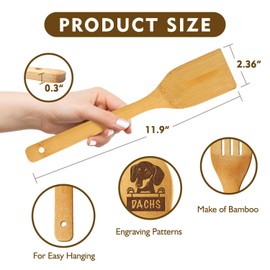 Dachshund Spoons Gifts for Women Dog lovers, Dachshund Decor Weiner dog Gifts for DogMom Friends Teacher, Cute Weiner Dog Pattern Engraved Bamboo Spoons Gifts Set of 6 with Funny Kitchen Towel