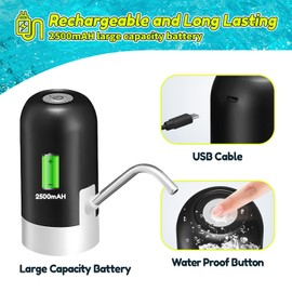 DrcRaylC Water Table Pump, Portable Pump for Water Table, Summer Outdoor Toys for Kids, Water Pump with Continuous Water Flow and One-Touch Switch for Easy Operation(Black, 2500 mAh)