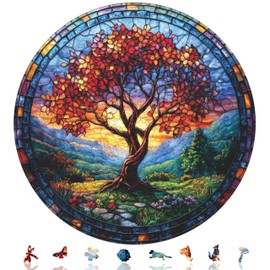 Qiuenisray Fall Wooden Puzzles for Adults, Autumn Redwood Tree Jigsaw Puzzles 200 Pieces, FSC Certified Unique Shape Adult Puzzles, Irregular Wood Creative for Adults Family Game 11.2 x 11.2 in