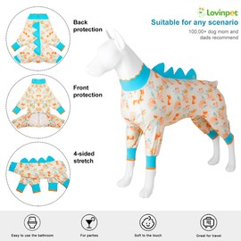 LovinPet Big Dog Jammies, Large Dog Pajamas, Anti Licking Shirt Lightweight Coral Peach Print, UV Protection Shirt, Easy to Wear Adorable Dog Onesie,Blue XL