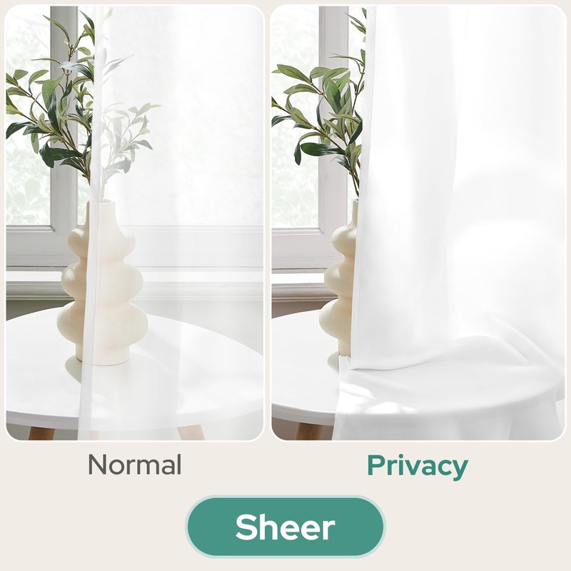 HOMEIDEAS Non-See-Through White Privacy Sheer Kitchen Curtains 24 Inches Long