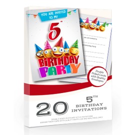 Olivia Samuel 20 x 5th Birthday Party Invites from Cartoon Style - Ready to Write with Envelopes