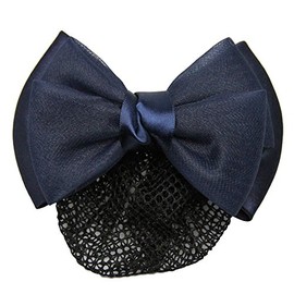 GLOBAL BOX Ribbon Barrette with Net Hair Bulk Chignon, navy