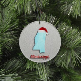 Mississippi Christmas Ornament - Winter Theme Featuring Snow, State Terrain Map and Santa Cap - 2024 Acrylic Tree Decoration - Holiday Gift and Home Decor