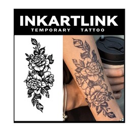 INKARTLINK Tattoo Tech, 2 Sheets Large Semi Permanent Tattoo, Temporary Tattoos, Last 1-2 Weeks, Waterproof, Realistic Look, No Adhesive, No Reflection （Flower Design)123