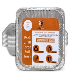 ZubyShax 20 Pack Disposable Aluminum Foil Trays - 32 * 21 * 5.5cm/2300ml Tin Foil Containers with Lids Ideal for Oven use, Food Storage,BBQ,Roasting and Baking (Pack of 20-with Lids-Small)