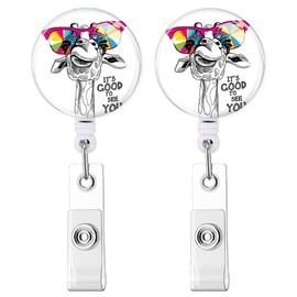 IAMRAVER 2 Pack Retractable Badge Holders Cute Badge Reel Badge Clip ID Card Holders for Student Office Worker Doctor Nurse Teacher(It is Good to See You)