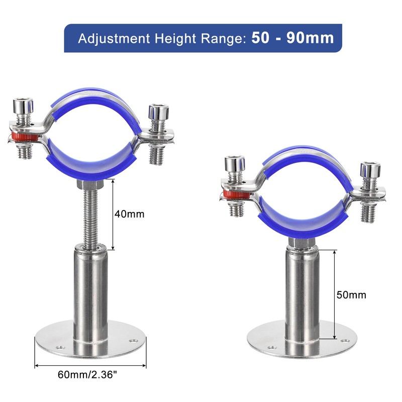sourcing map 2Pcs Stainless Steel Pipe Supports Wall Mount Ceiling