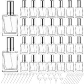 Domensi 30 Pcs 15 ml Glass Perfume Bottles Mini Glass Empty Spray Atomizer Bottles Bulk Refillable Perfume Dispenser Container with Pump Tool for Travel Cleaning Skin Care(Silver)