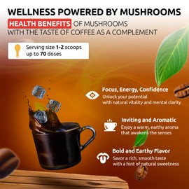 OldSoul Superfood Mushrooms Black Coffee Blend | 5-Mushroom Formula (Lion's Mane, Cordyceps, Reishi, Turkey Tail, Chaga) | Arabica Coffee | Energy, Focus, Immunity | 14 oz (400 g)