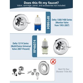 DLymtrx Replacement for Delta 13/14 Series BT14096 Trim Kit, Shower Cover Plate with Handle,Chrome, Rust-Resistant Metal, DIY Easy Installation (Cartridge and Valve Not Included)