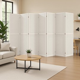 Osparple Room Divider 8 Panel 5.6FT Partition Room Dividers Freestanding Wooden Privacy Screen with Peg Board Display for Apartment and Office, White
