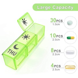 7 Day Pill Box Organiser 3 Times a Day, Large Weekly Pill Box Case with 21 Compartments for Morning Noon Evening - Rainbow Colour
