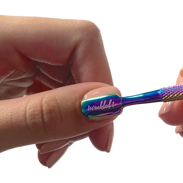 Multichrome Cuticle Pusher for Nail Care with Double-Ended Flat Tip