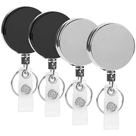 4 Pack Heavy Duty Retractable Badge Holder Reel, Metal ID Badge Reel with Clip & Key Ring for ID Key Card Badge & Name Card Keychain - Belt Clip, 27 inches Steel Wire Cord