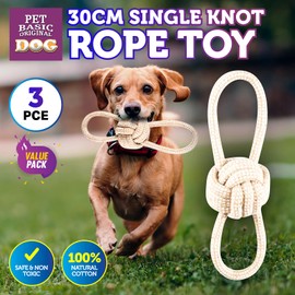 [3PCE] Pet Basic Rope Dog Toys, Natural Cotton, Thick Tug Fetch Play, Lightweight and Soft, Safe and Non Toxic, Ideal for Play at Home, Parks, Beaches, Provides Quality Play Time for You and Your Dog (30cm)