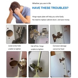 Hinge Repair Plate Stainless Steel Cabinet Door Hinge Repair Fixing Panel with Mounting Screws and Screwdriver for Kitchen Cupboard Door Furniture