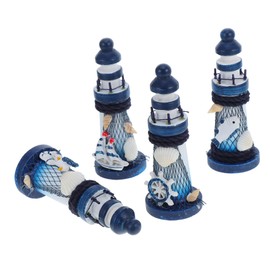 Ipetboom 4pcs Mediterranean Style Mini Wooden Lighthouse Ornaments Nautical Home Decor for Desktop Shelf Window Charming Craftsmanship Unique Design for Giving